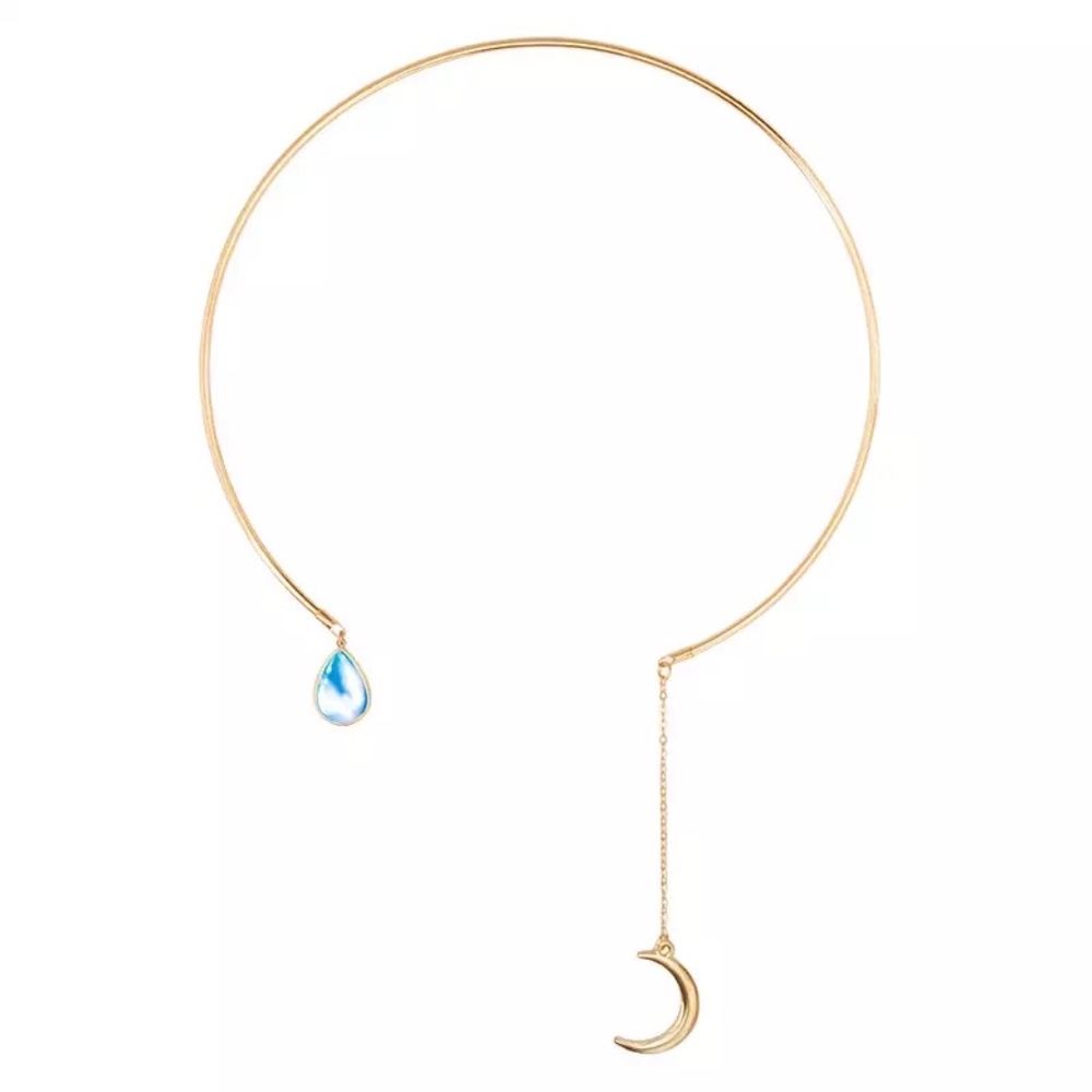 Crescent Moon and Jewel Collar Choker Necklace - Picture 8 of 8